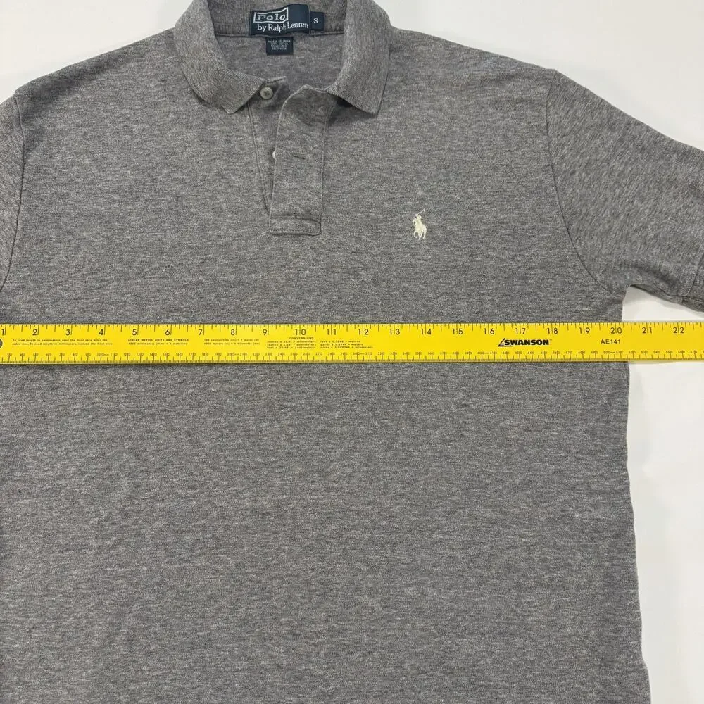 VTG Polo Ralph Lauren Slim Fit Short Sleeve Polo Mens S Gray Cotton White Pony